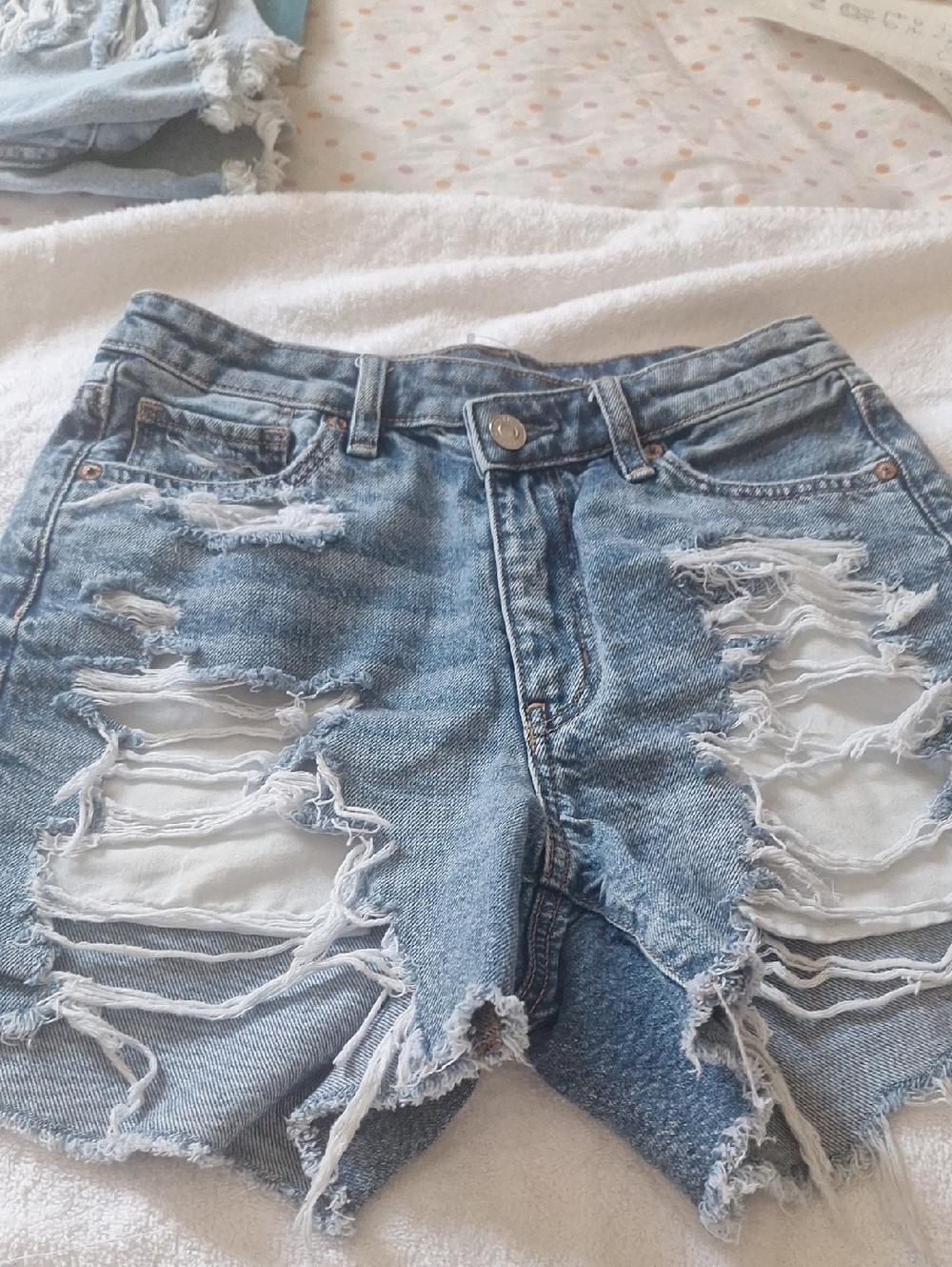 High-Rise Distressed Denim Women’s Shorts - Light Blue